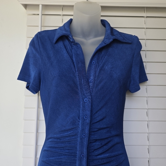 Fashion Nova Silky Smooth Slinky Maxi Dress - Royal Blue Button Up Sz M - Picture 3 of 11